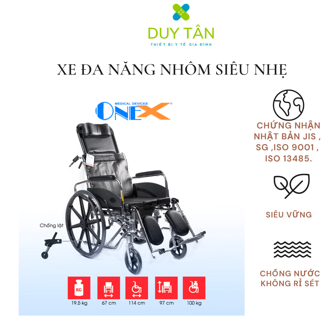 Xe lăn hợp kim nhôm cao cấp ngả nằm chống lật OneX 608LGCJB