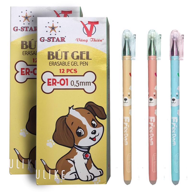 Hộp 12 cây bút gel xóa được / thần kì gstar er-01 - bút con chó - mực xanh/tím