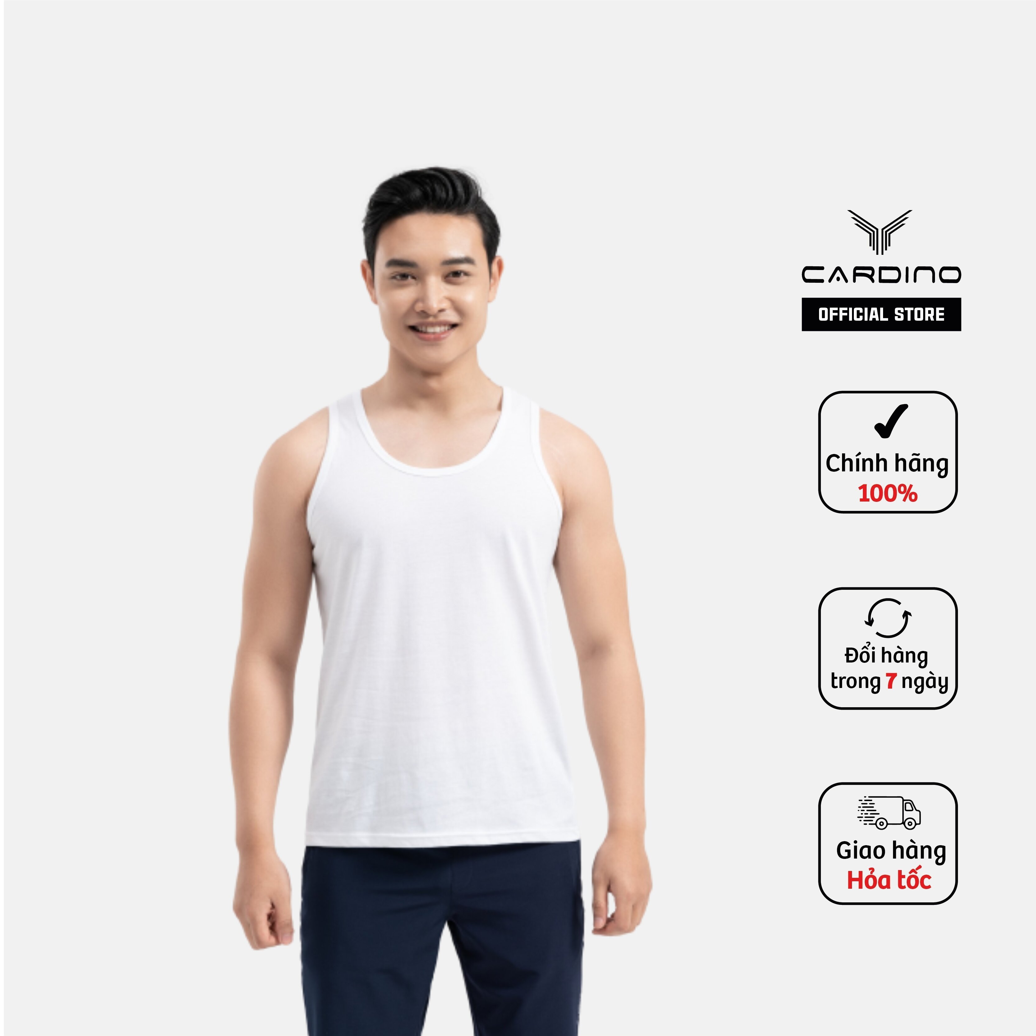 Áo thun ba lỗ nam Cardino kiểu dáng thể thao, cotton mềm mại co giãn 4 chiều ACN11