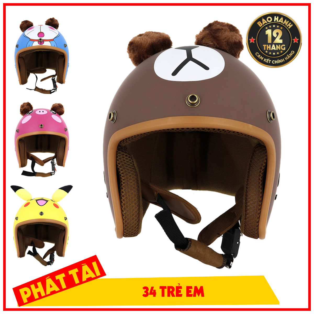 Mũ Bảo Hiểm 3/4 VARO Doremon có tai cho cặp đôi, mũ 3/4 hot trend