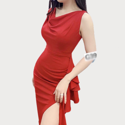 Đầm nữ cao cấp lệch tà nơ eo tt đcc03