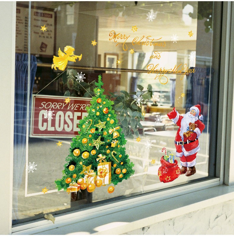 Decal dán kính mừng giáng sinh, trang trí noel Tết trang trí cửa sổ, cửa kính khách sạn