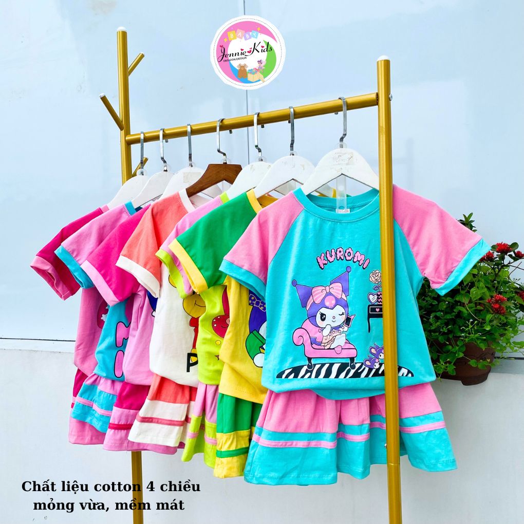 Set, Bộ váy bé gái chất cotton mặc mát [10 22kg] áo thun ngắn tay + chân váy quần đáng yêu Jennie kids J552 - 2