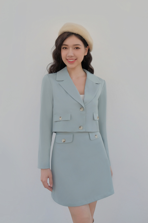 Blazer crop 2 khuy màu xanh mint 2LBL3019 ADOREDRESS
