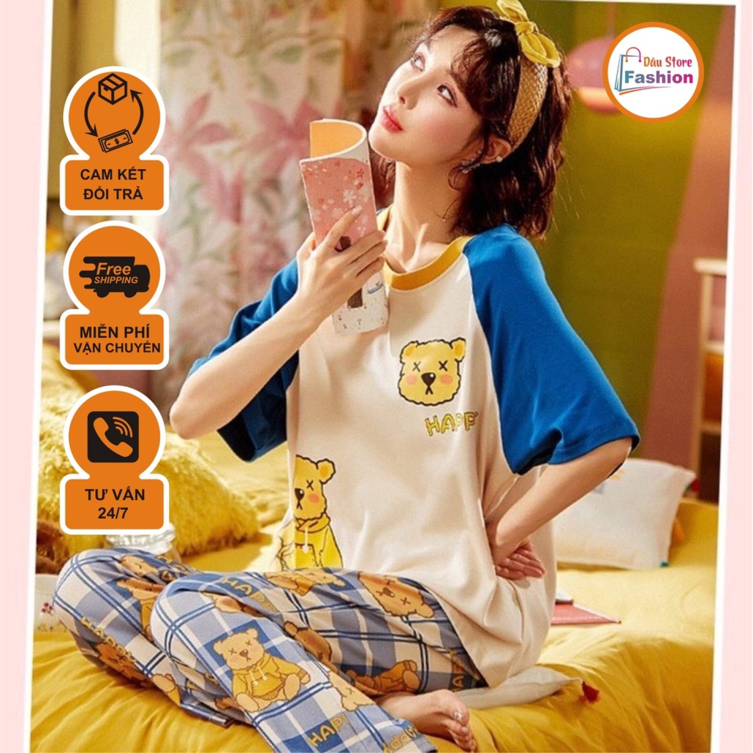 Đồ Bộ Bầu mặc nhà họa tiết cute dễ thương . thời trang mới ƞhất - Chất liệu Cotton cao cấp ( Có thun chỉnh bụng)