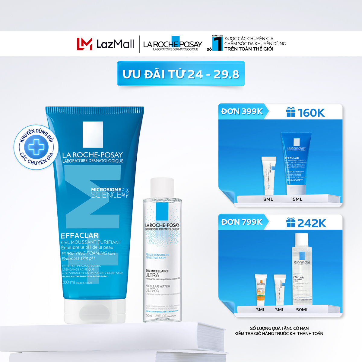 Bộ Gel rửa mặt cho da dầu nhạy cảm Effaclar Gel 200ml & Nước tẩy trang cho da dầu nhạy cảm Micellar Water 50ml