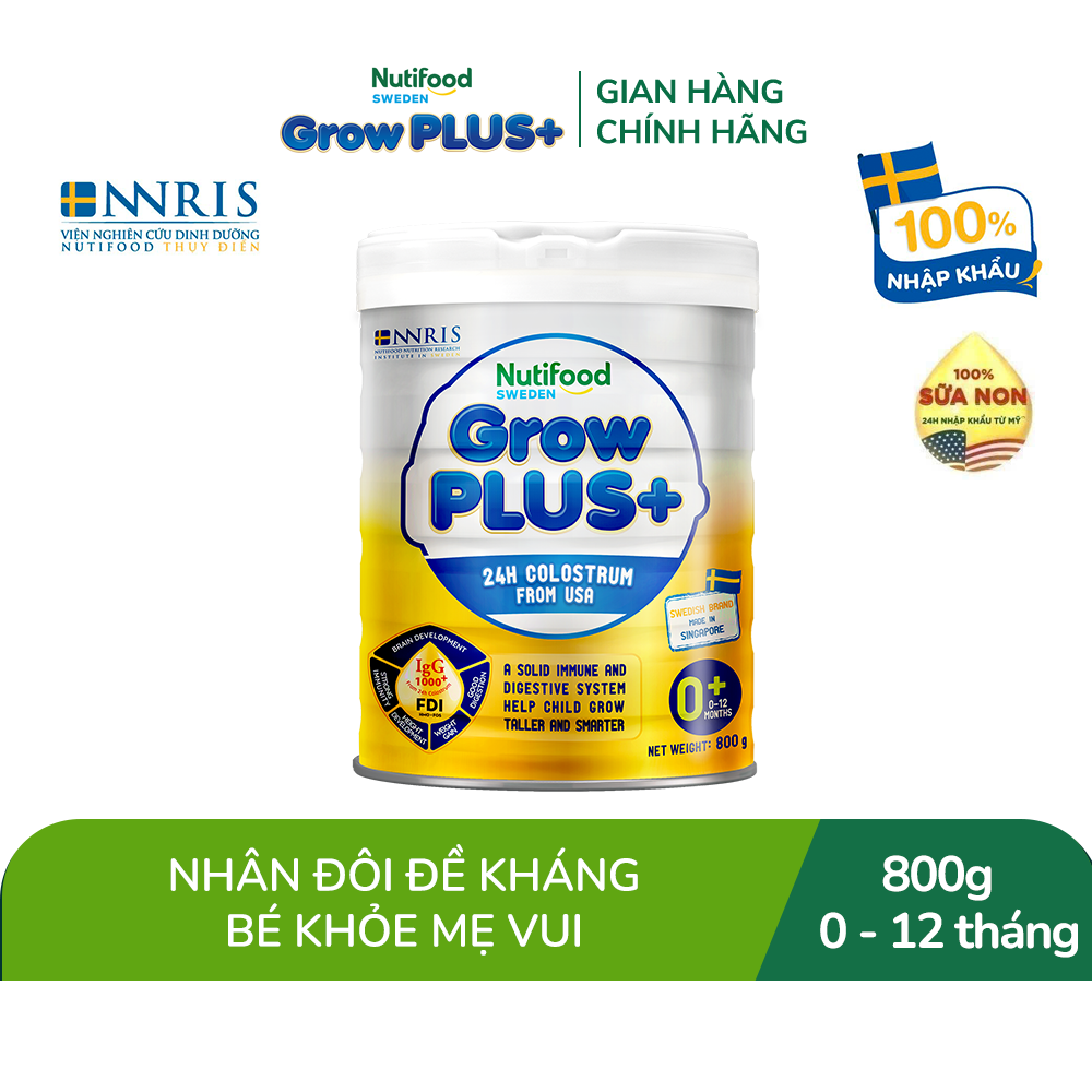 Sữa Bột Nutifood GrowPLUS+ Sữa Non - Hỗ Trợ Tăng Cường Đề Kháng 0-12 Tháng Tuổi - Tăng Cường Hệ Miễn Dịch, Tiêu Hóa Tốt (Lon 800g)