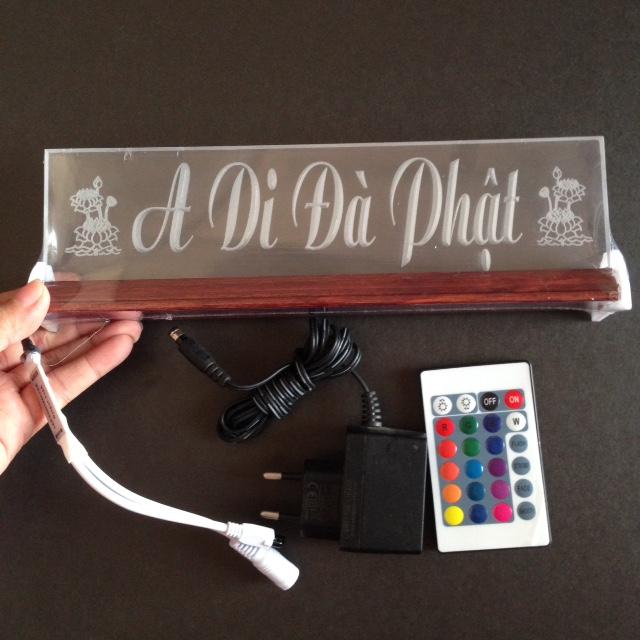 Tranh điện -  đèn led đổi màu - A Di Đà Phật (hoa sen hai bên) - cao 10cm x dài 40cm