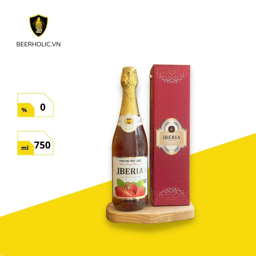 Nước Trái cây có gas Iberia Premium vị dâu, chai 750ml, Beerholic, Nước trái cây tươi 100%, Tây Ban Nha, Quà tặng Lễ,Tết sang trọng