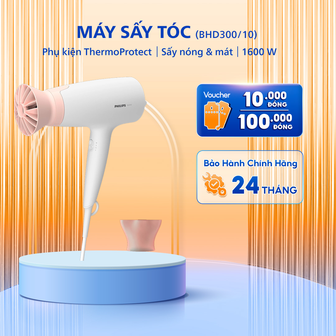 Máy sấy tóc Philips BHD300/10, Công Suất 1600 W, Bảo Hành Chính Hãng 24 Tháng