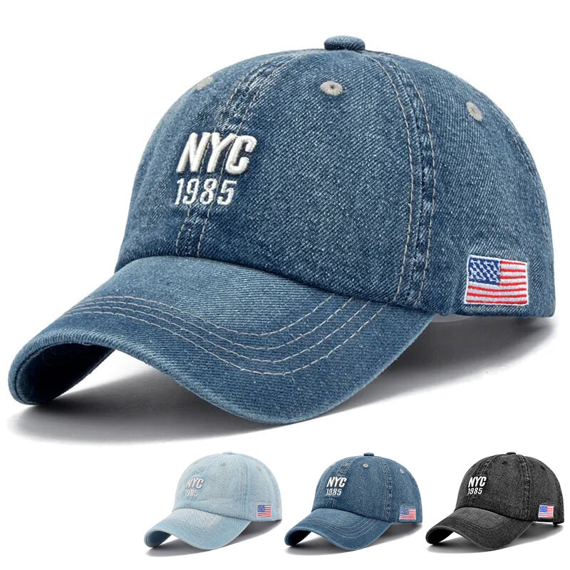  Unisex NYC Denim Mũ Bóng Chày Thêu Chữ Nón Snapback Thể Thao Mùa Hè Hip Hop Quần Jean Casquette Dành Cho Nam Và Nữ 