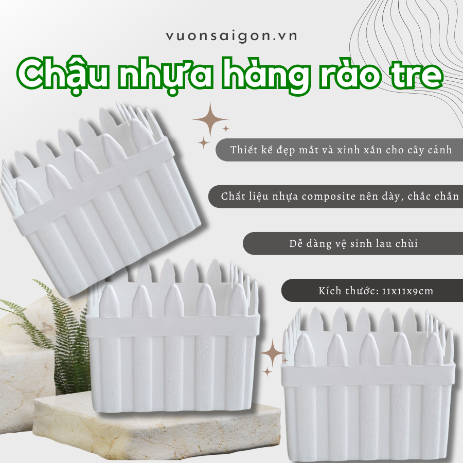 Chậu nhựa hàng rào (11 x 11 x 9 cm) xinh xắn, trồng cây để bàn, trồng sen đá(Vườn Sài Gòn - Vuon Sai Gon)