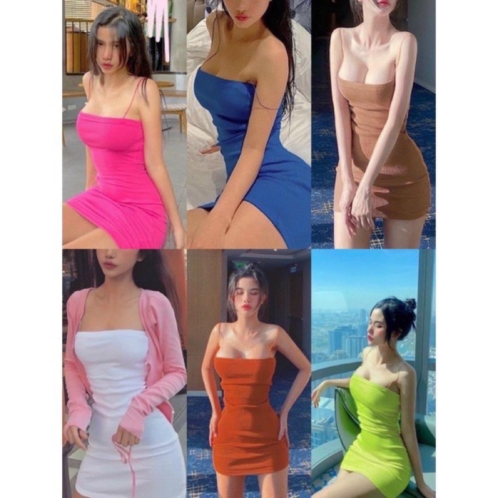 Đầm 2 dây ôm body nhún sườn chất vải thun Borip Free Size dưới 53kg dành cho nữ