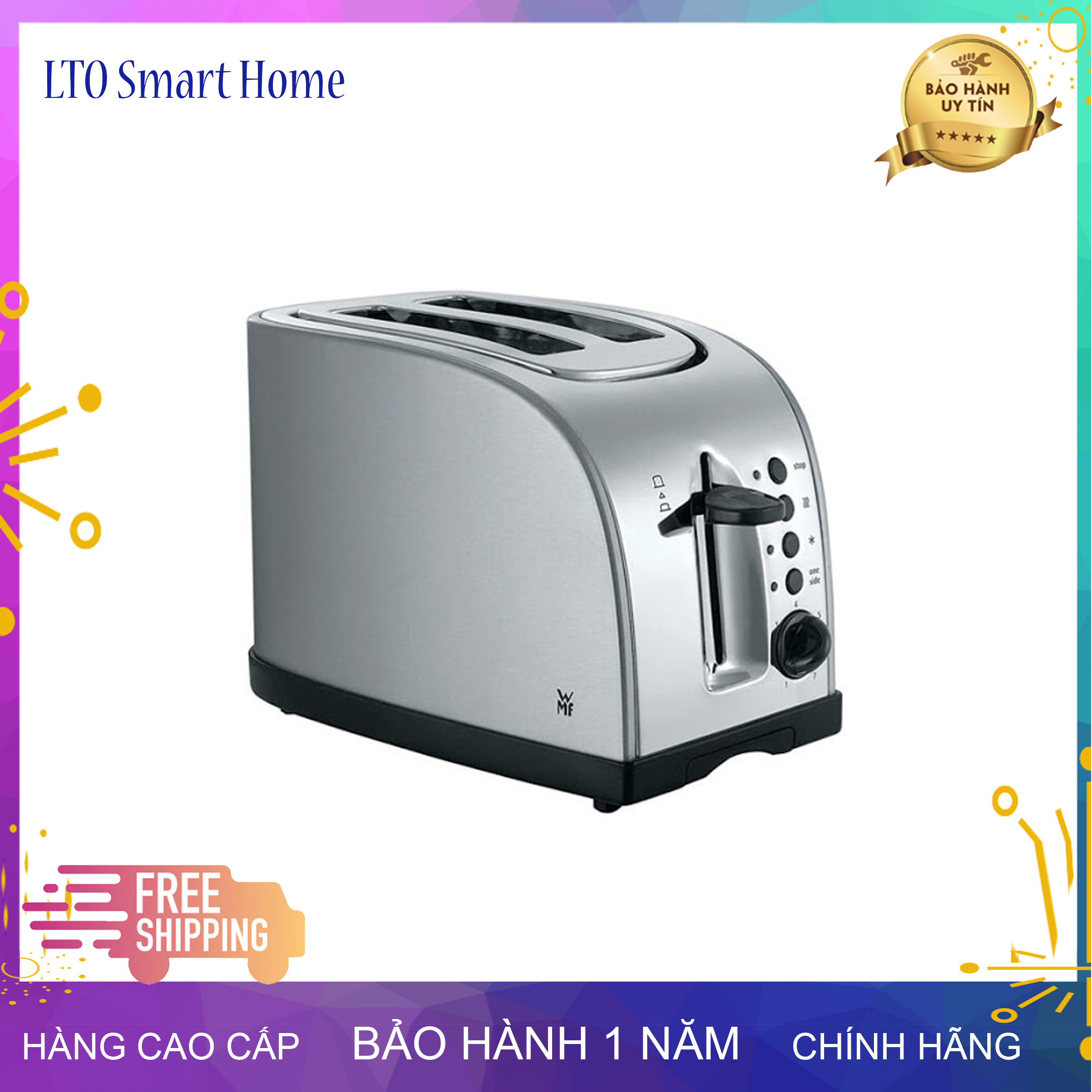 Máy nướng bánh mì wmf stelio, 7 cấp độ nướng, núm vặn điều chỉnh, chất liệu thép không rỉ, khay tháo rời dễ vệ sinh, lto smart home ms48