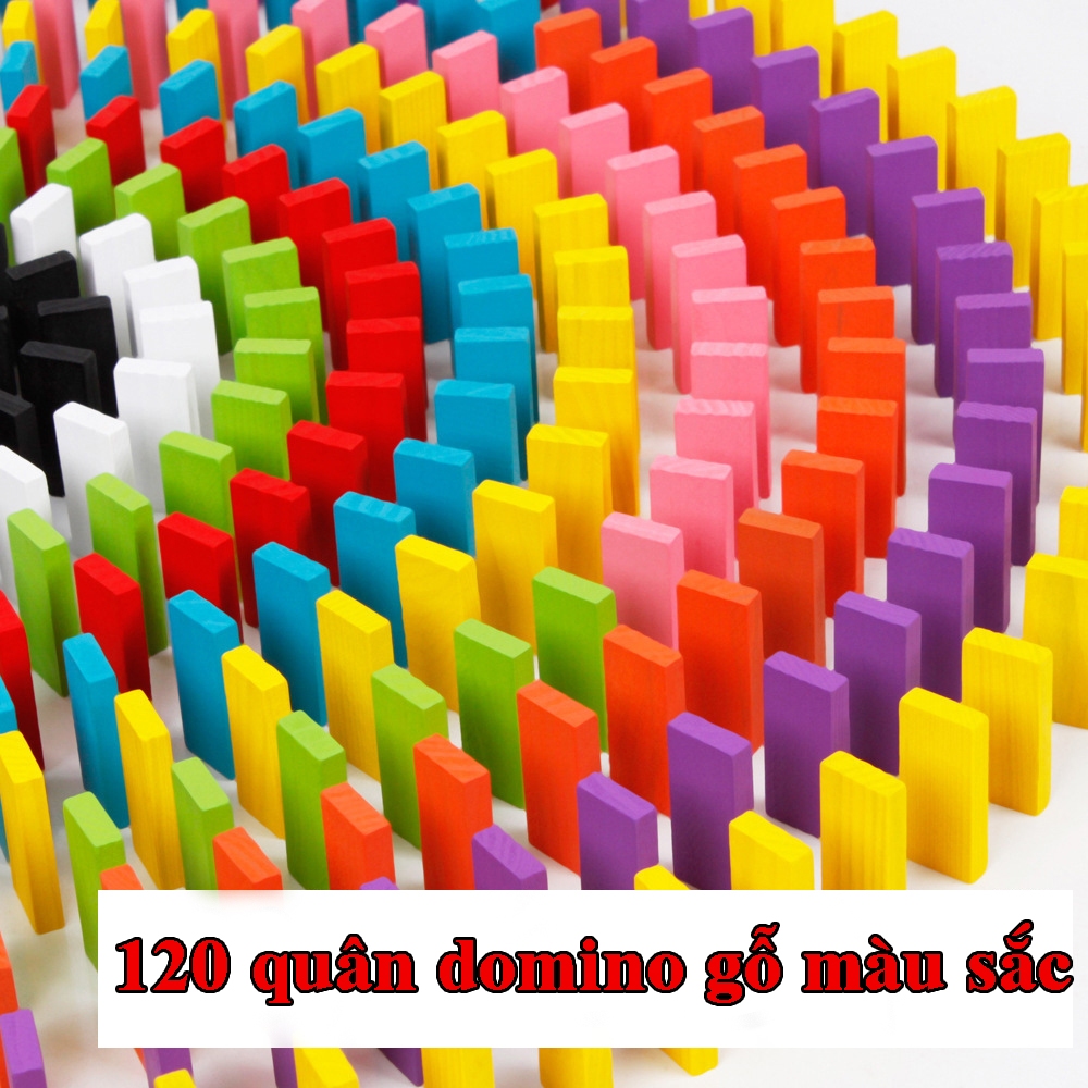 Bộ Đồ Chơi Domino Bằng Gỗ 120 Chi Tiết Gồm Nhiều Màu Sắc Cho Bé Vui Nhộn