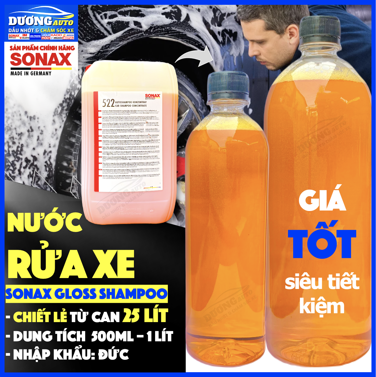 Nước rửa xe sonax gloss shampoo 1 lít , chiết lẻ 0.5 - 1 lít từ can 25 lít - nhập khẩu đức - 522705 314300