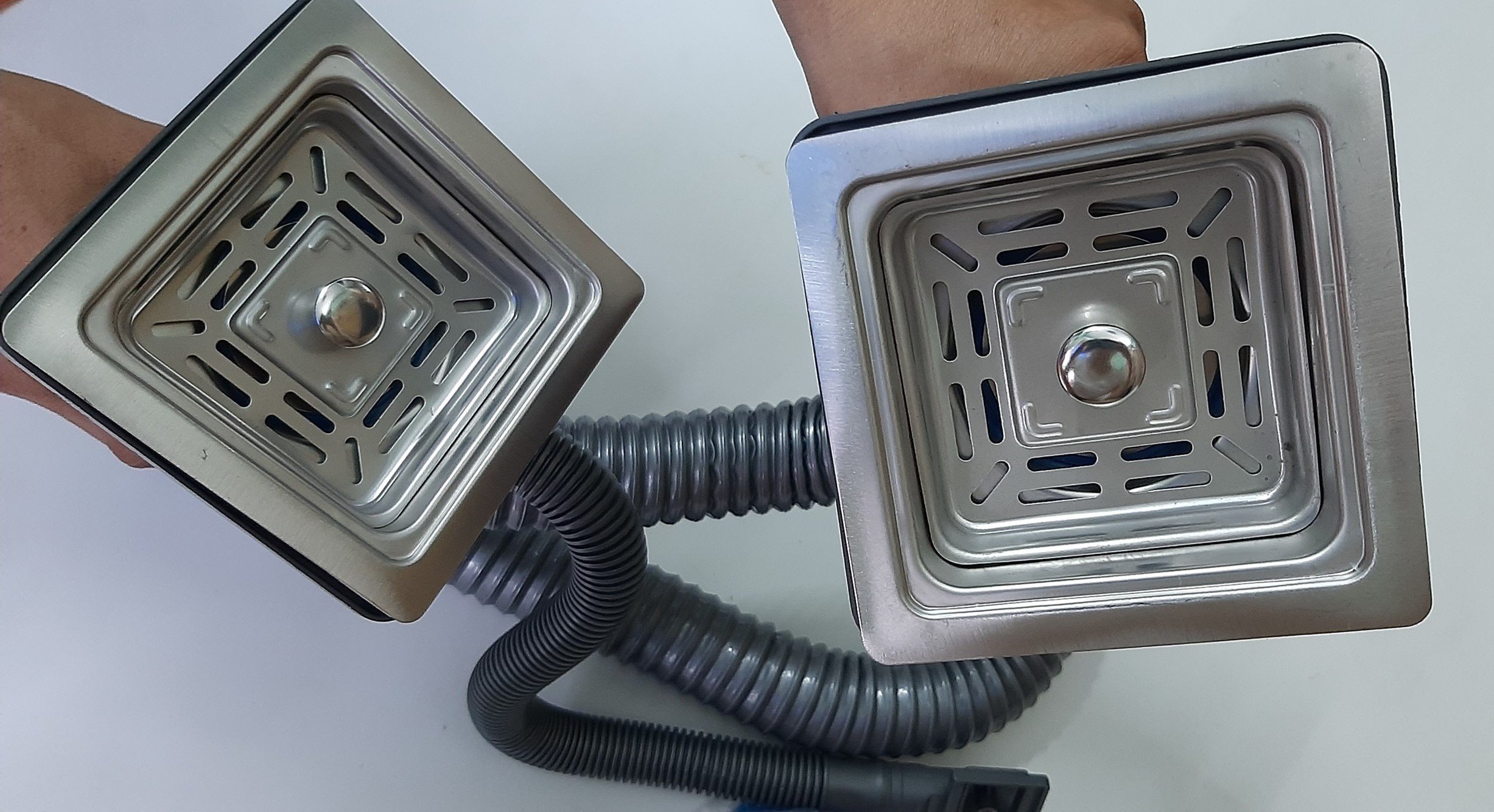 Bộ xi phông vuông bộ xả chậu rửa chén 2 hộc inox 304 phi 110cmbộ xả bồn rửa chén vuông