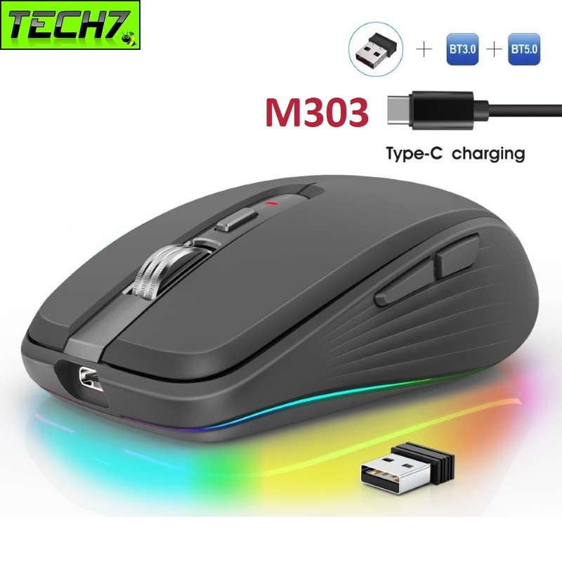 Chuột Led Không Dây M303 Đa kết nối Bluetooth 5.0 + Usb 2.4G Pin sạc TypeC chống ồn nhỏ gọn