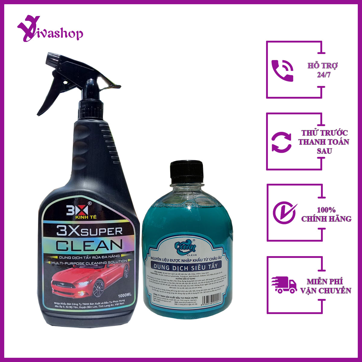 Dung Dịch Nước Tẩy Rửa Đa Năng 3 X super Clean Và Ocean, Tẩy Nhanh Các Vết Dầu Nhớt, Rỉ Sét