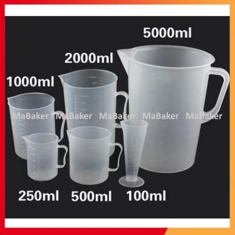 Bộ ca đong nhựa có vạch chia tiện dụng các cỡ 50ml, 250ml, 500ml, 1000ml, 2000ml, 3000ml, 5000ml - MaBaker