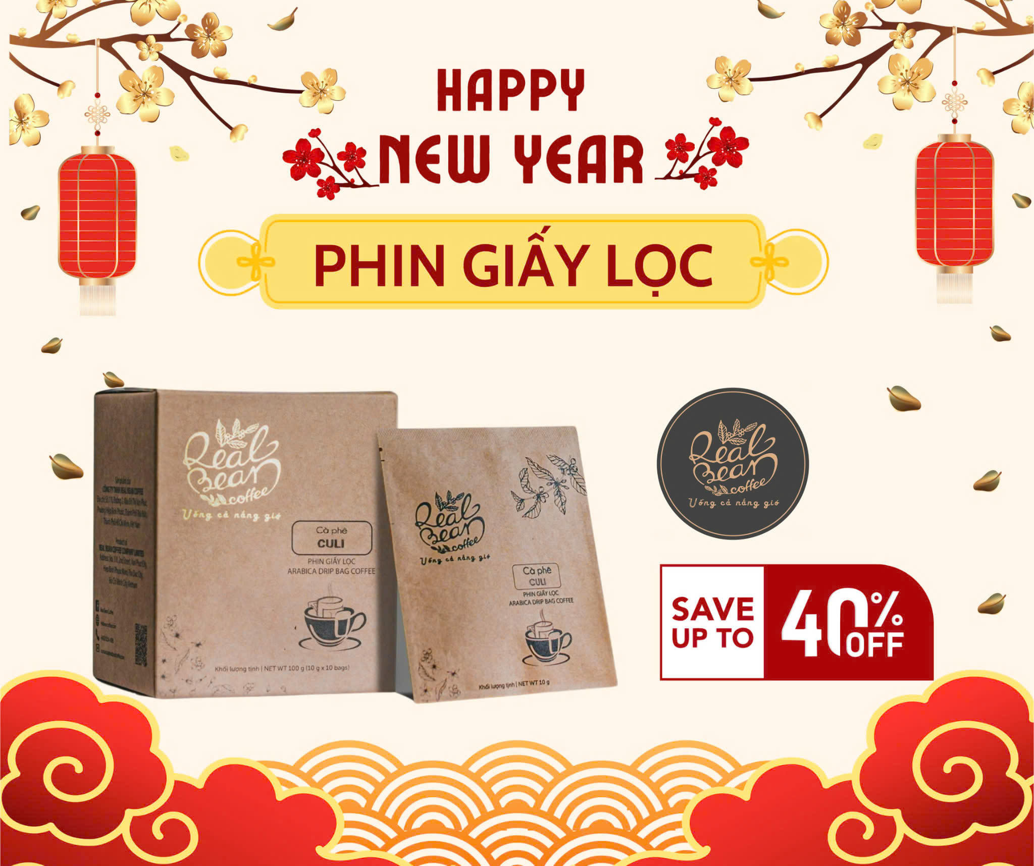 Cà Phê Phin Giấy REAL BEAN COFFEE - Hộp 10 gói