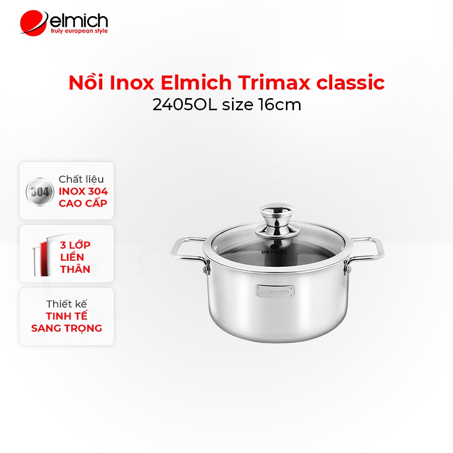 Nồi Inox 3 lớp đáy liền Elmich Trimax classic 2405OL size 16cm