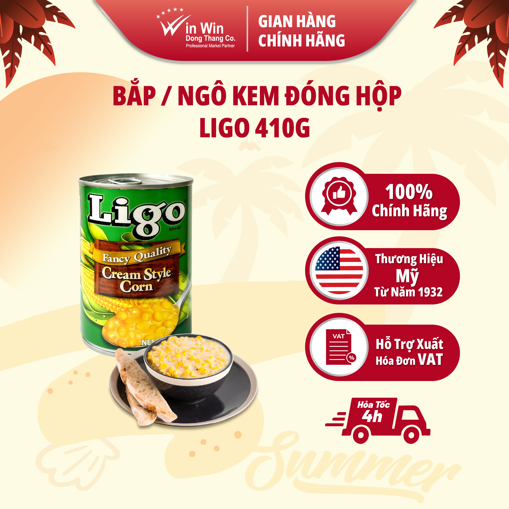 Bắp / Ngô Kem Đóng Hộp Ligo 410 g - Thương Hiệu Mỹ, SX Thái Lan | Ligo Canned Cream Style Corn 410 g