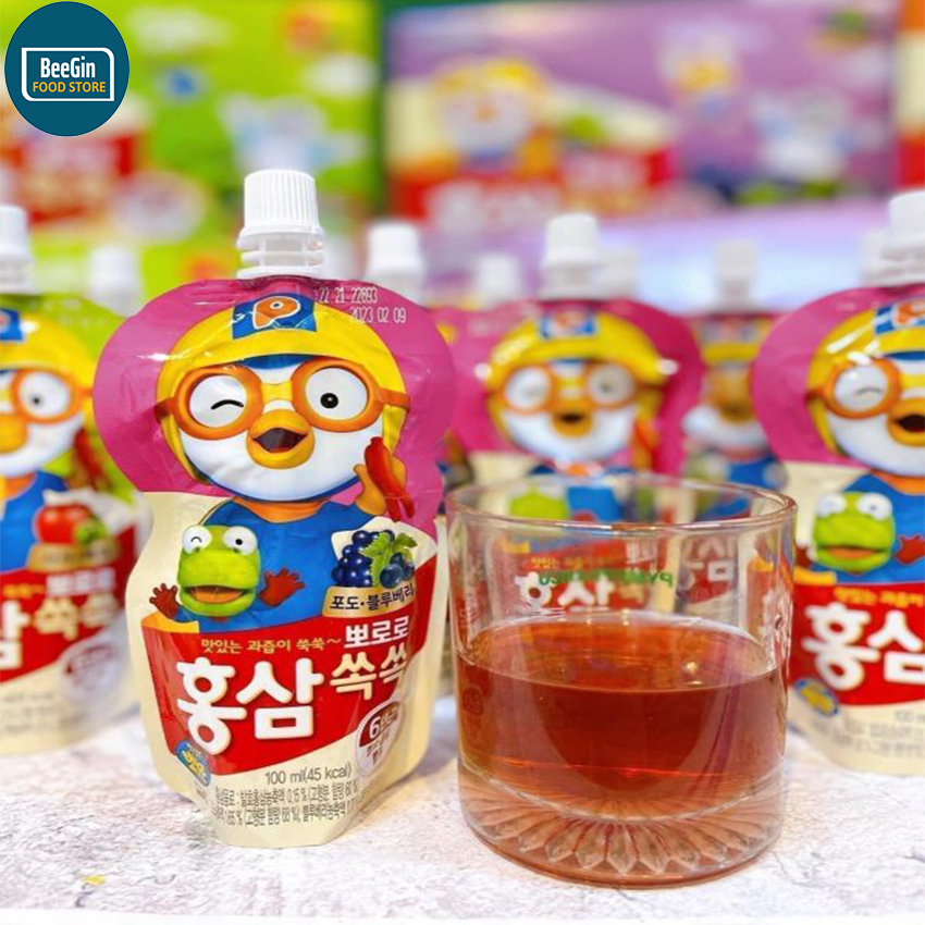 Nước Hồng Sâm Trái Cây PORORO HÀN QUỐC Thùng 40 Gói 100ml - DH03-T - BeeGin Food