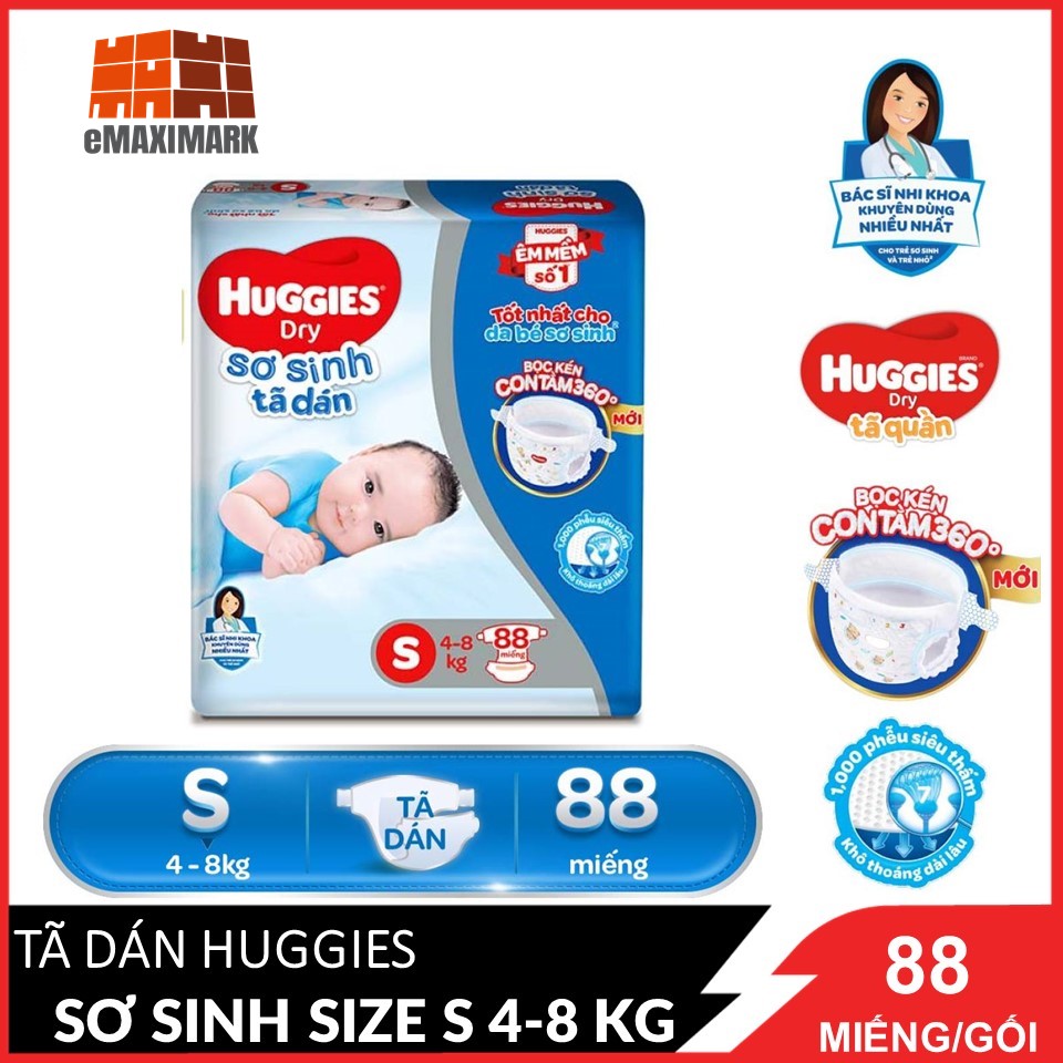 Tã dán sơ sinh Huggies S88 mới 88 miếng