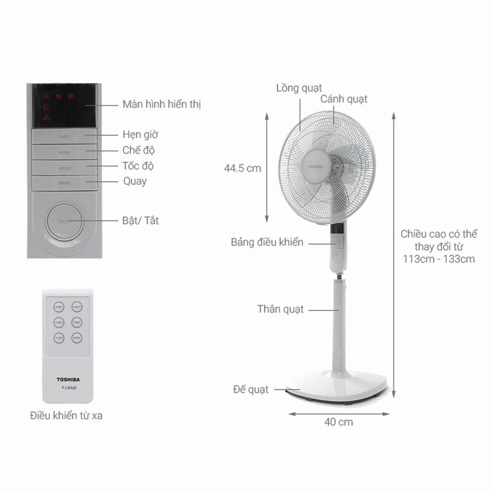Quạt đứng Remote TOSHIBA F-LSA20VN (Trắng/Xám) [Gian hàng uy tín]