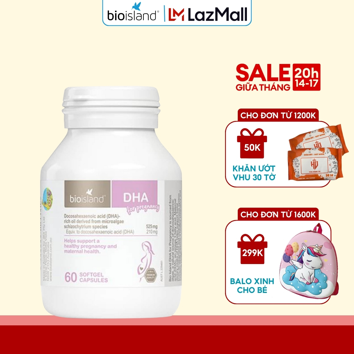 Viên uống bổ sung DHA cho bà bầu Bioisland DHA For Pregnancy 60 viên đảm bảo sức khỏe cho mẹ và sự phát triển của bé