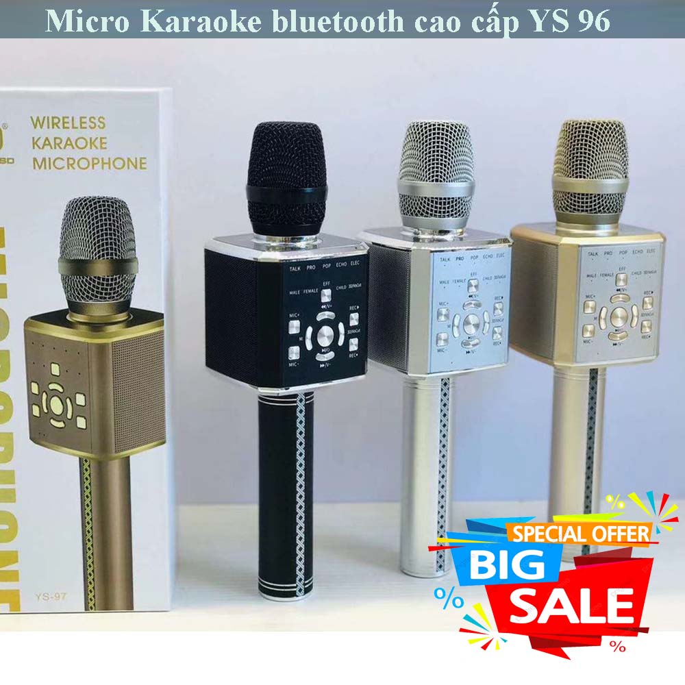 Mic Đa Năng Kèm Loa, Micro Karaoke bluetooth cao cấp YS 96, Mic bluetooth, Loa bluetooth, micro không dây Loa Bluetooth, Âm Thanh Trong Và Lớn, Âm Bass Trầm Ấm, Hỗ Trợ Kết Nối USB, Thẻ Nhớ, Cắm Tai Nghe,hút âm tốt không rè, BH 1 đổi 1.