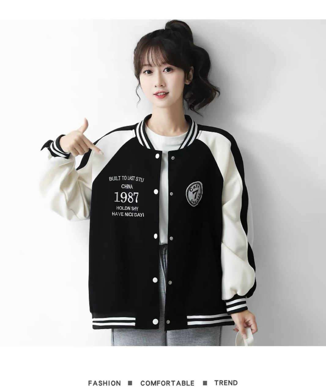 Áo Khoác Bomber Nữ Logo 1987 phong cách siêu hot