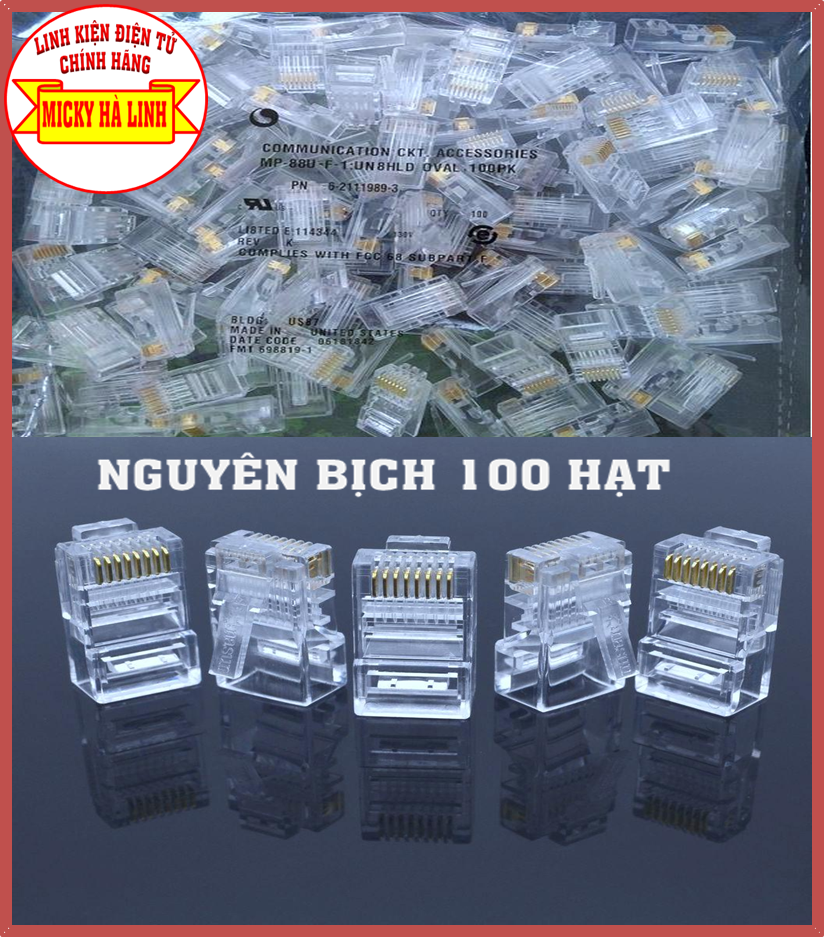[HCM]Bọc 100 Hạt Jack mạng J45 Đầu bấm mạng J45  - Chuẩn hiệu LAN CAT6