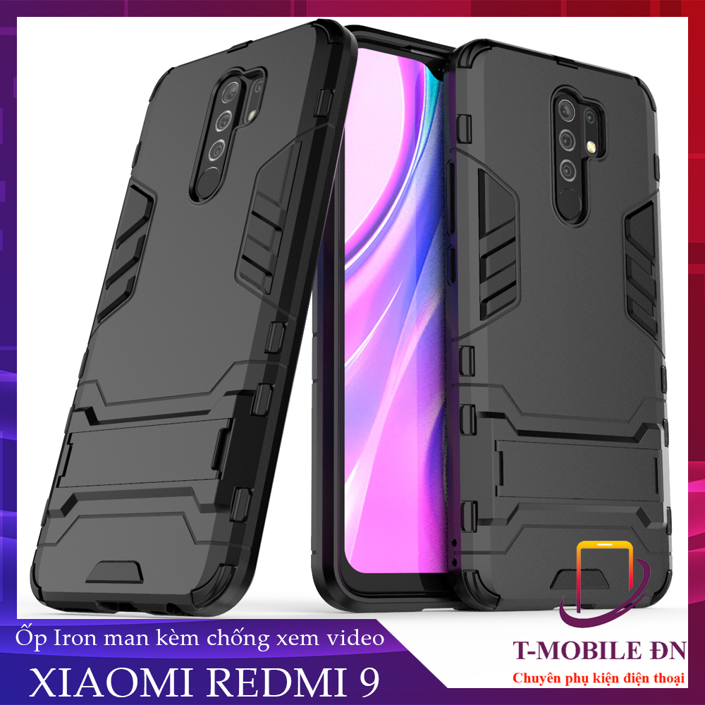 Ốp lưng Xiaomi Redmi 9 chống sốc iron man bảo vệ viền và camera kèm chống xem video tiện lợi