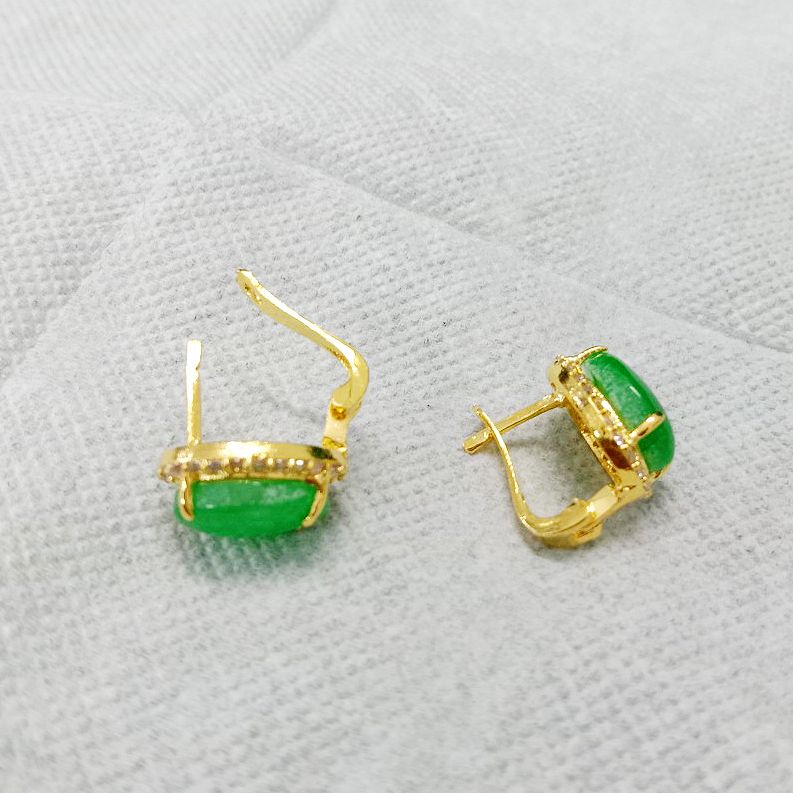 Bông tai màu xanh cẩm thạch hình bầu dục viền đính đá mẫu cổ điển sang trọng xu hướng mới thời trang khuyến mãi