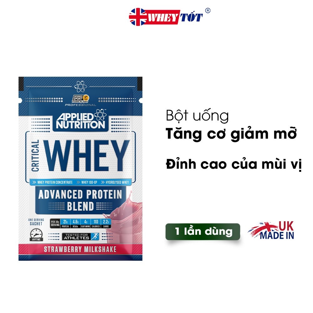 ✇ SỮA TĂNG CƠ APPLIED NUTRITION CRITICAL WHEY APPLIED NUTRITION SAMPLE 1 LẦN DÙNG