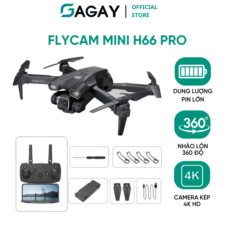 Flycam giá rẻ H66 Pro camera kép 4K, Máy bay mini điều khiển từ xa dung lượng pin lớn