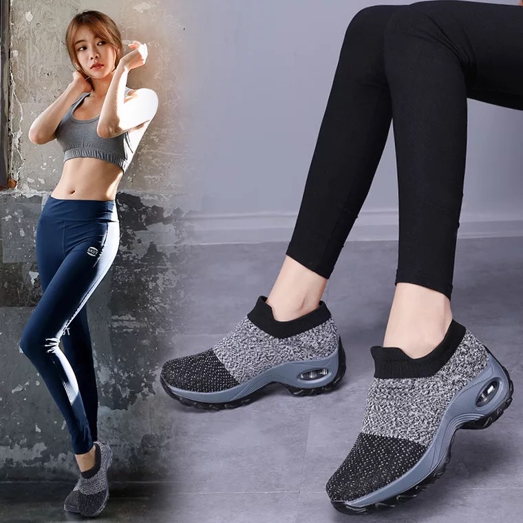 Giày thể thao nữ không dây siêu nhẹ tập gym, đi bộ cao 5cm. Giày lười nữ siêu êm, tôn dáng.