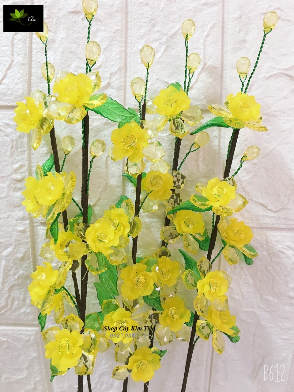 Cành mai, đào pha lê đá làm sẵn dài 40-45cm ( có 5 mẫu lựa chọn)