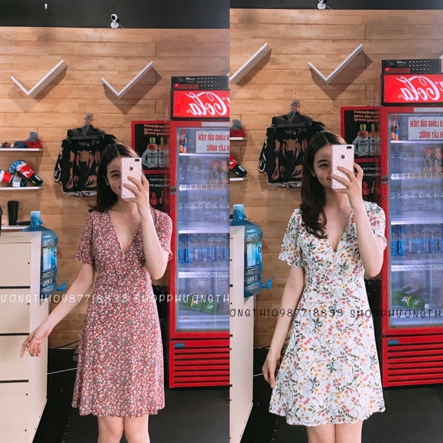 Đầm hoa nhí cổ V 3 màu - đầm vintage, đường may tỉ mỉ, chắc chắn, kiểu dáng thời trang, đa dạng sản phẩm, cam kết hàng như hình