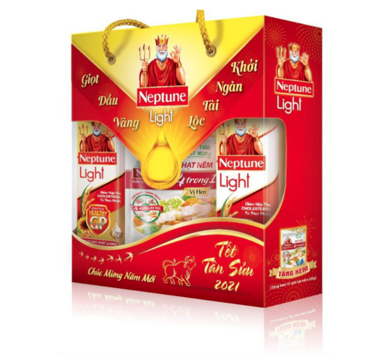 Hộp quà tết neptune light 2 chai dầu neptune 1 lít