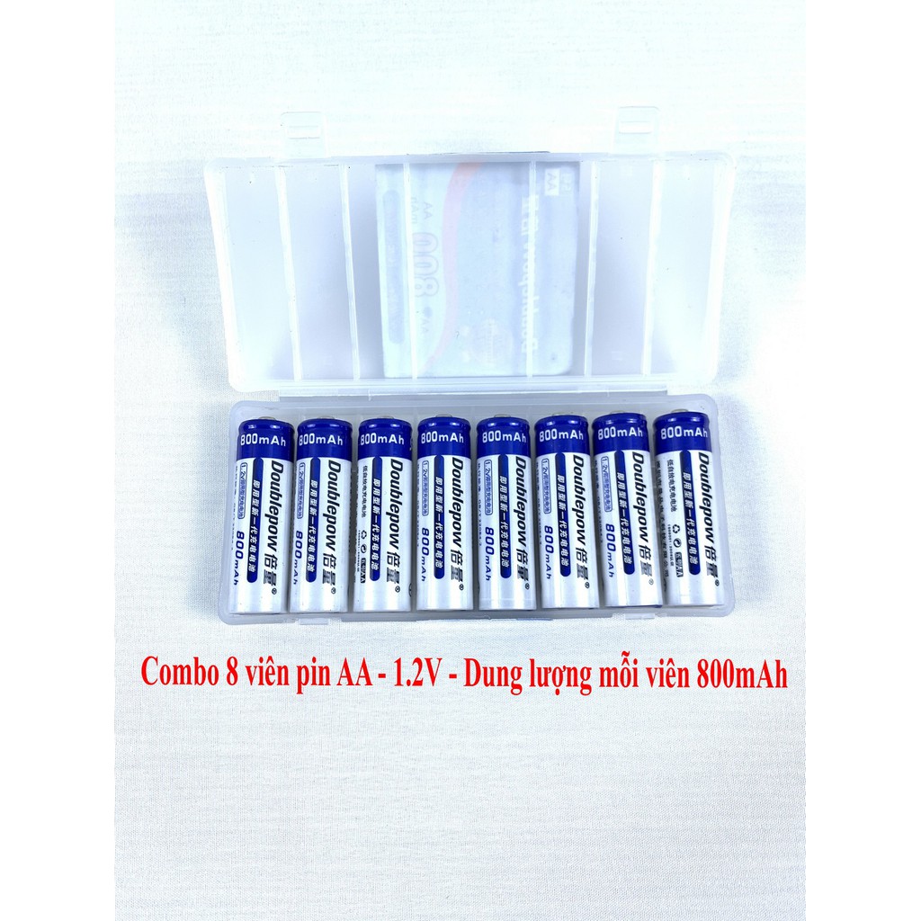 8 viên pin sạc aa dung lượng 800 mah - tặng kèm hộp nhựa - hãng doublepow - pin ni-mh thân thiện môi trường