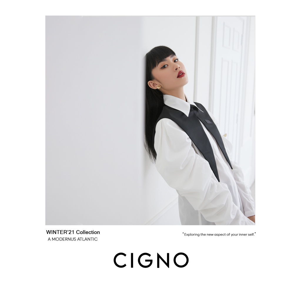 Cigno-áo sơ mi trắng tay phồng nhúng cổ điển bernette