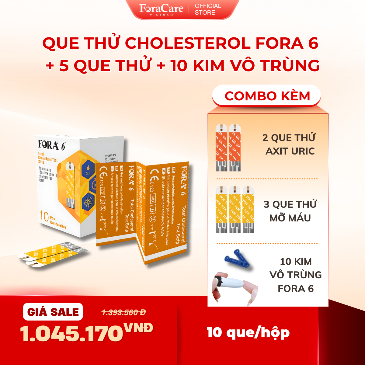 [Foracare] Fora 6 Cholesterol Blood Lipid Test Strips (10 Strips/Box) Free 5 Test Strips + 10 Sterile Needles