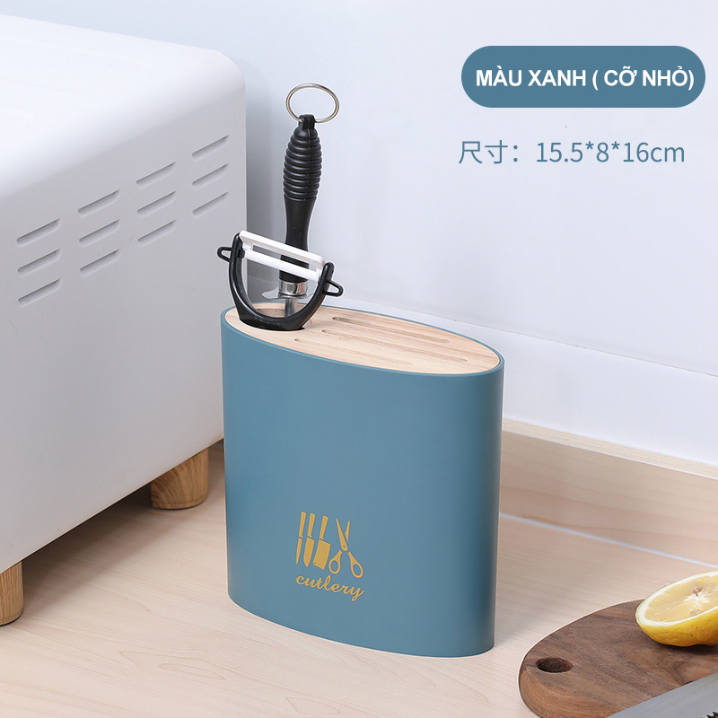 Kệ để dao kéo đa năng giá đỡ dụng cụ nhà bếp hình elip có khe thoát nước tiện lợi （Blue）