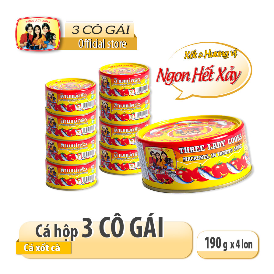 4 lon cá hộp 3 cô gái] cá nục xốt cà lon 190gr - nắp giựt