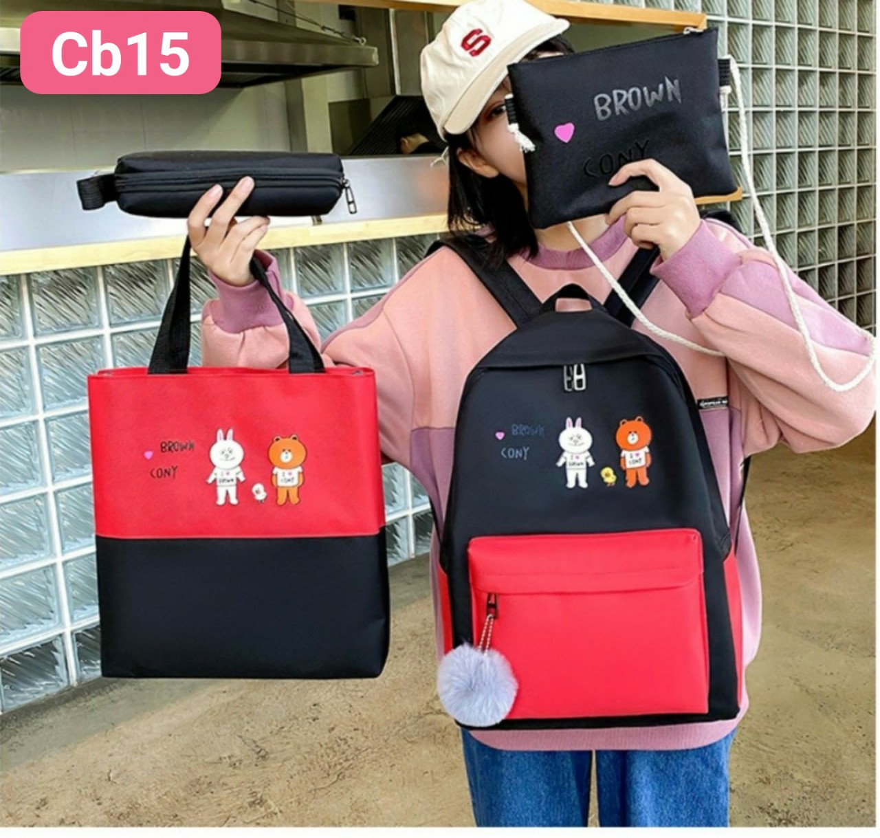 Balo combo 4 món gấu brown cb15