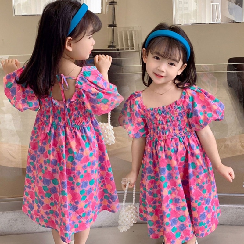 Váy baby doll chun ngực vintage cho bé gái