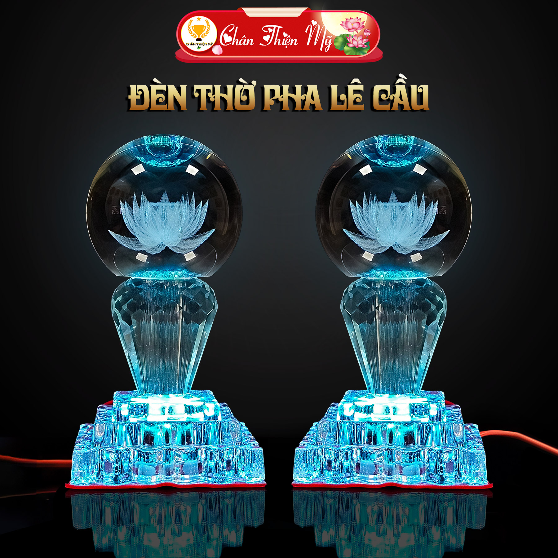 Đèn Thờ Pha Lê Cầu, LED Nhiều Màu CHÂN THIỆN MỸ, Đèn Trang Trí Bàn Thờ PLC-20